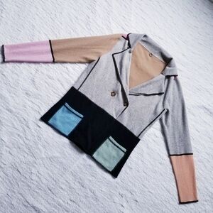 One Girl Who Color Block Cashmere Cardigan Blazer Sweater